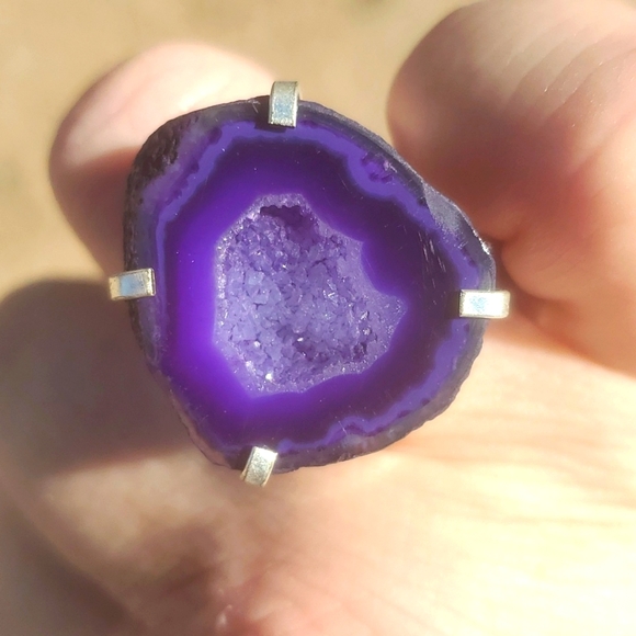 New Solar Quartz Agate Druzy 925 Silver Ring. - Picture 2 of 14